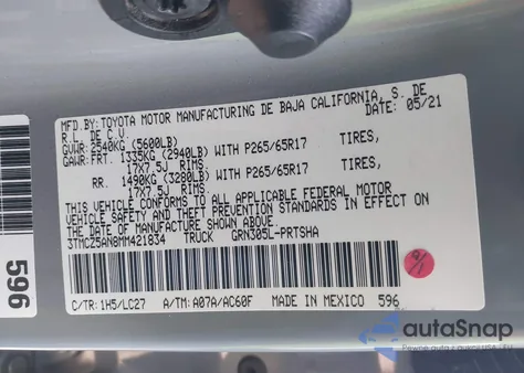 2021 Toyota Tacoma Trd Sport z USA, uszkodzony, nr VIN 3TMCZ5AN8MM421834